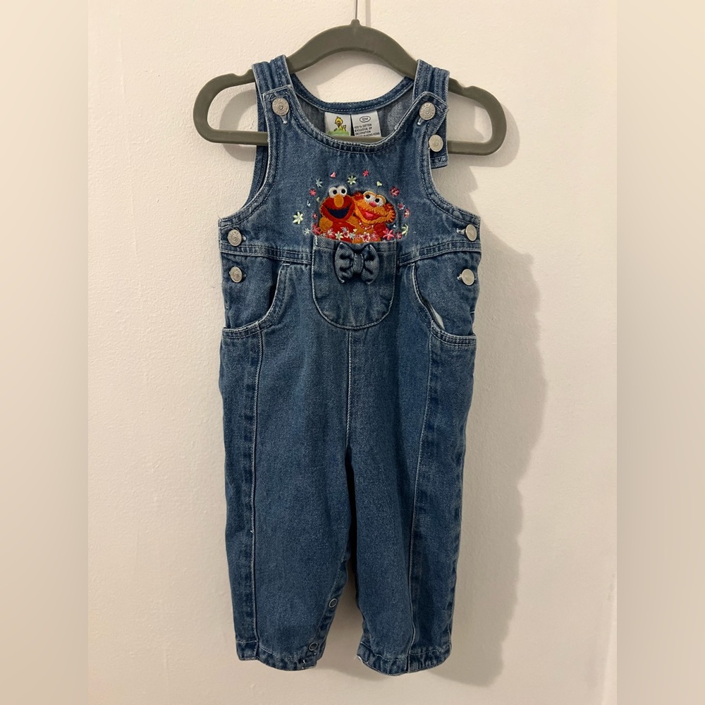 Vintage Sesame Street Embroidered Overalls with Elmo and Abby